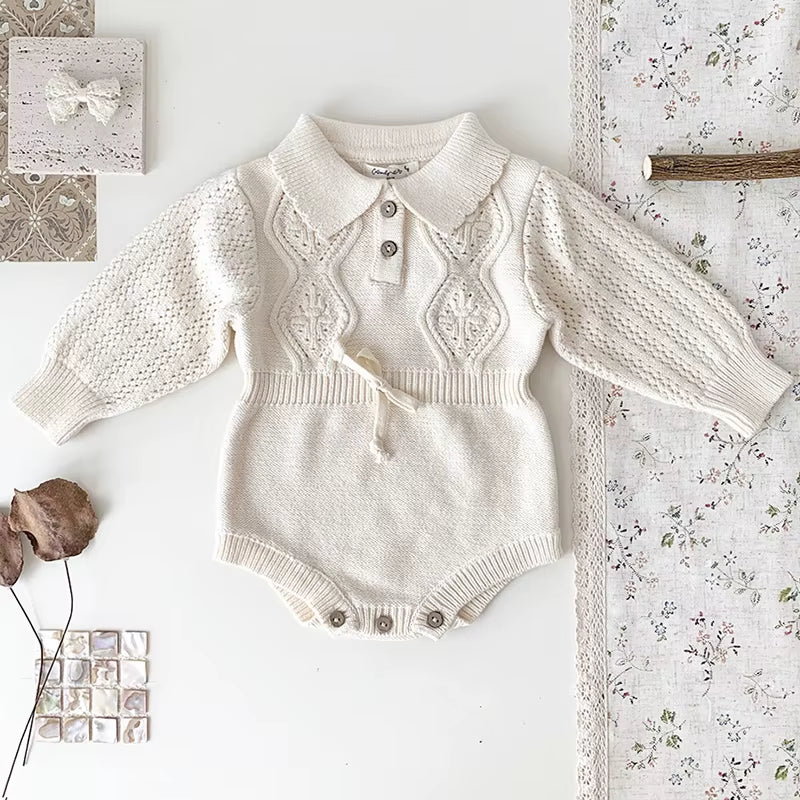 Rosebelle – Knitted Lace Ruffle Romper for Baby Girls