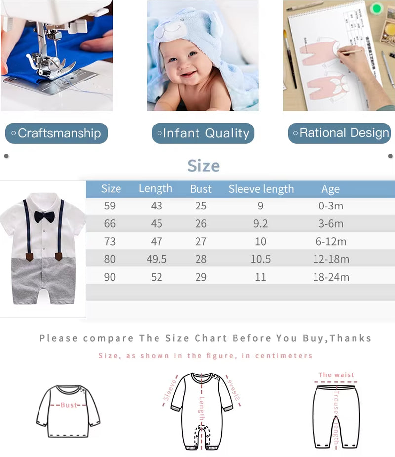 Little Gentleman – Baby Boy Cotton Romper with Tie & Button Detail