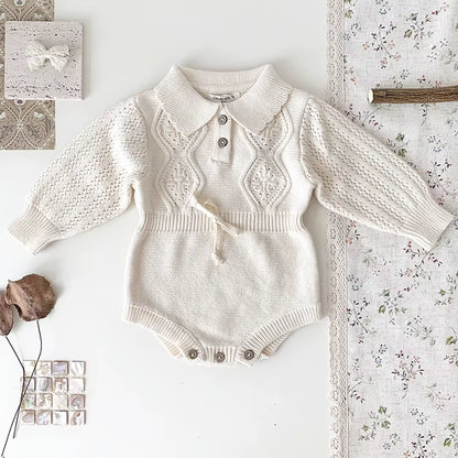 Rosebelle – Knitted Lace Ruffle Romper for Baby Girls