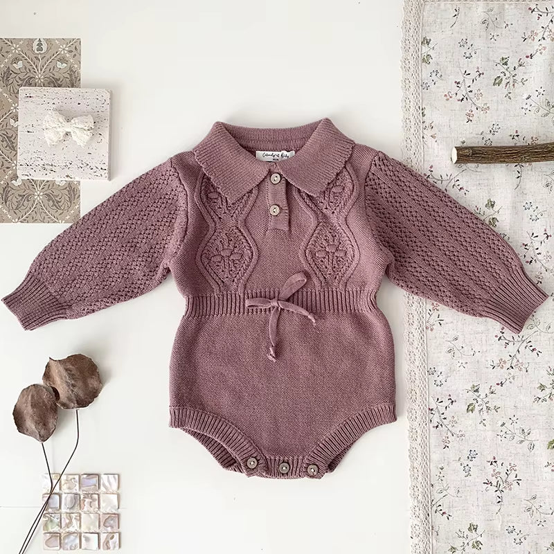 Rosebelle – Knitted Lace Ruffle Romper for Baby Girls
