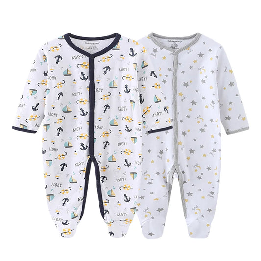 Adorable 2-Piece Cartoon Long Sleeve Romper for Newborns - Soft 100% Cotton Jumpsuit for Boys & Girls (0-12 Months)