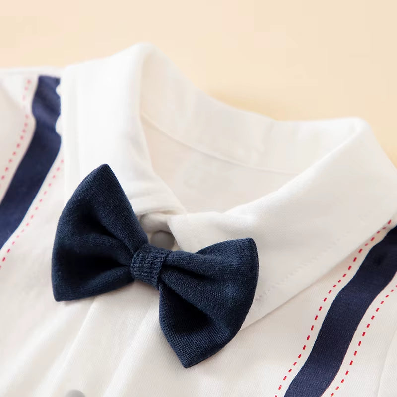 Little Gentleman – Baby Boy Cotton Romper with Tie & Button Detail