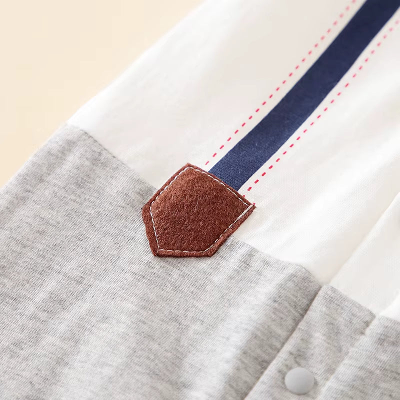 Little Gentleman – Baby Boy Cotton Romper with Tie & Button Detail