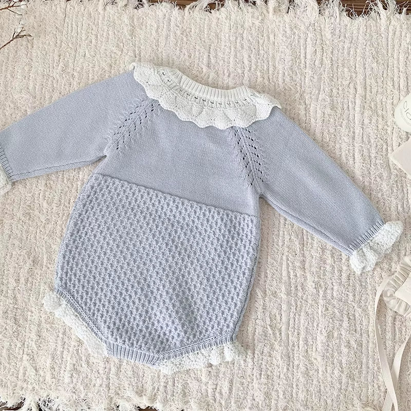Rosebelle – Knitted Lace Ruffle Romper for Baby Girls